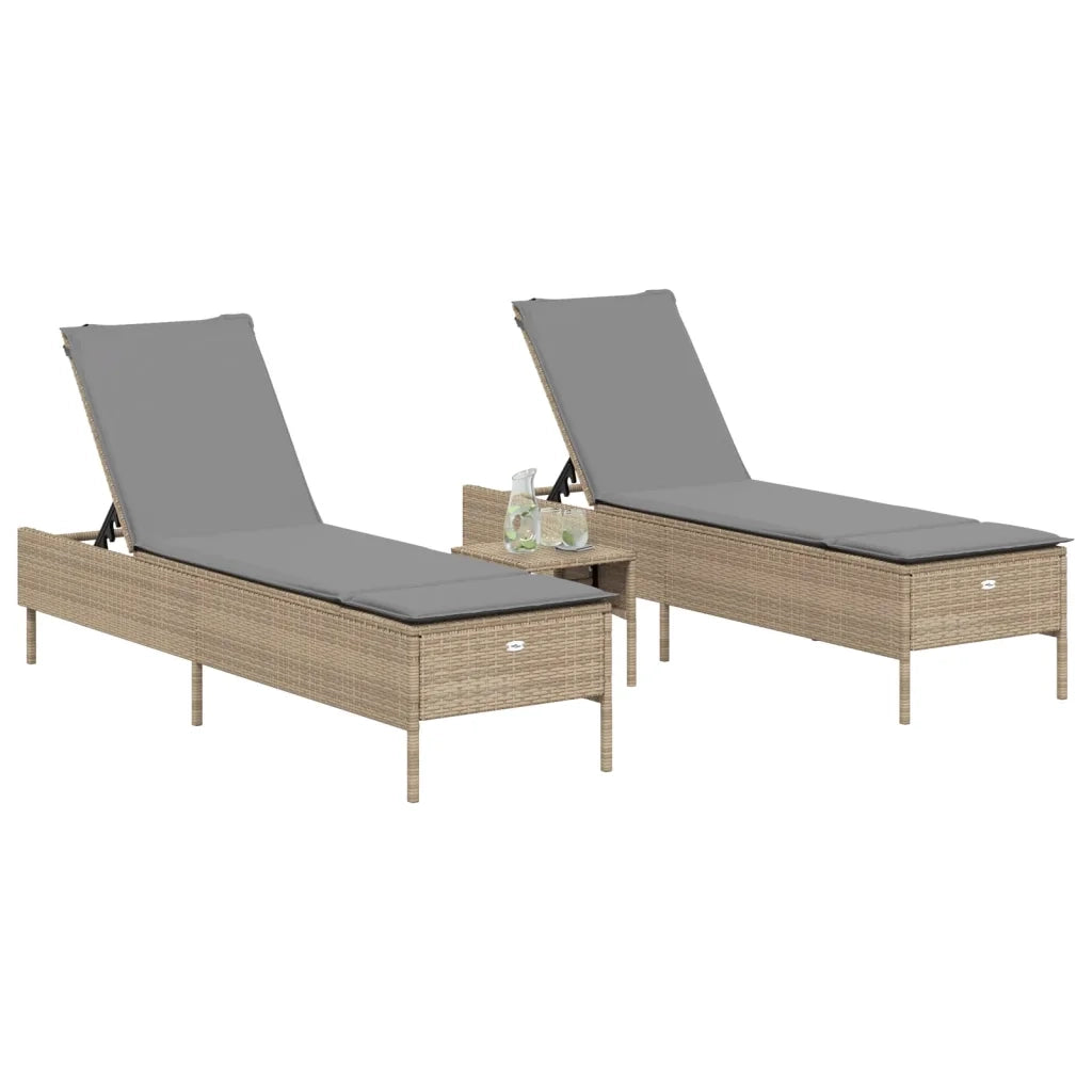 Lettini Prendisole 2 pz con Cuscini Beige in Polyrattan 3261590