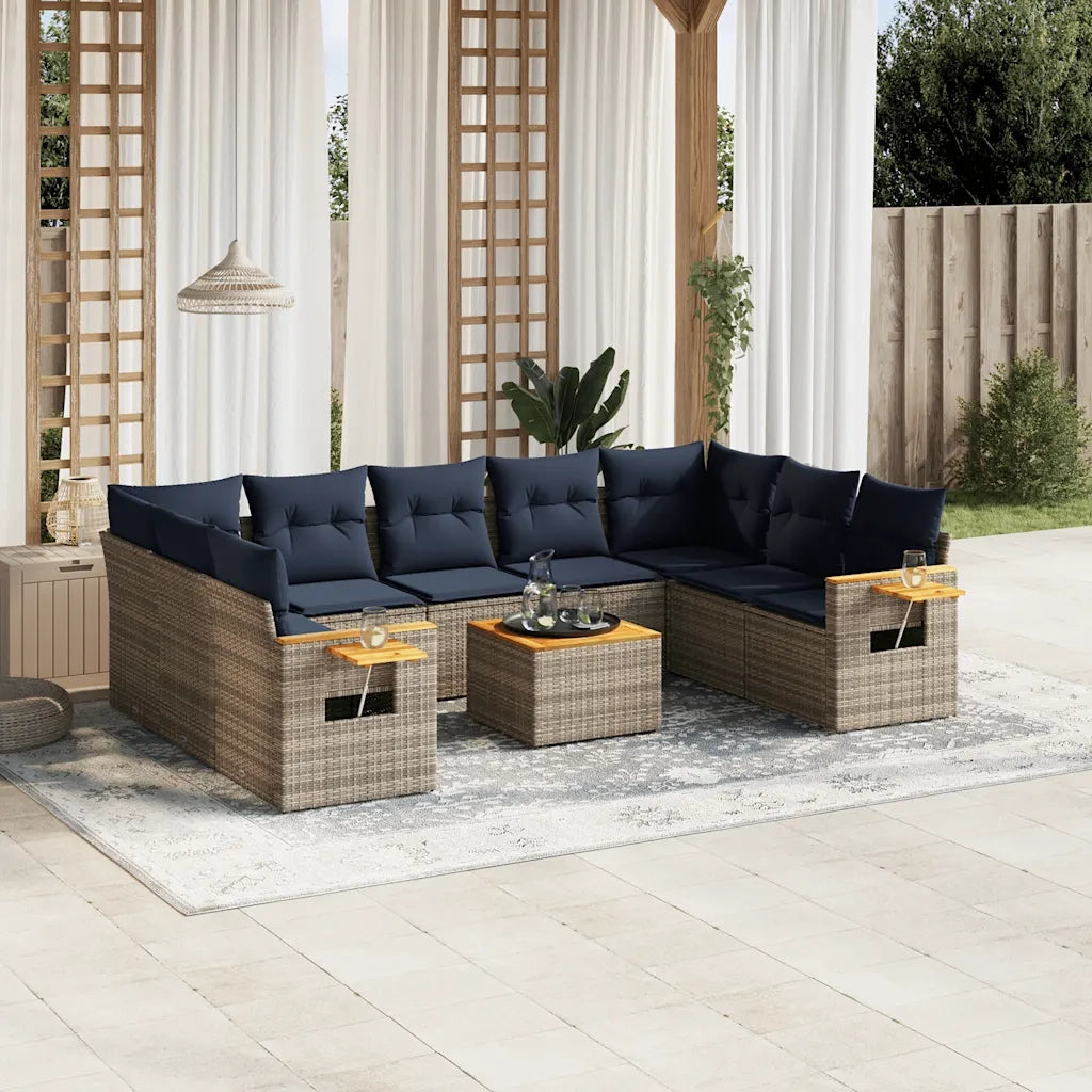 Set Divani da Giardino 10 pz con Cuscini Grigio in Polyrattan 3227125