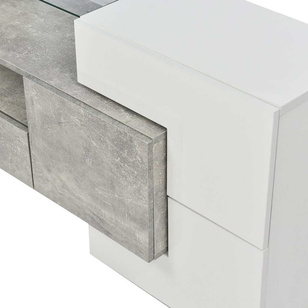 Mobile TV con 6 Ante; 2 Cassetti e LED Multicolore; Frontale Lucido; in MDF; 200¡Á35¡Á60 cm; Grigio