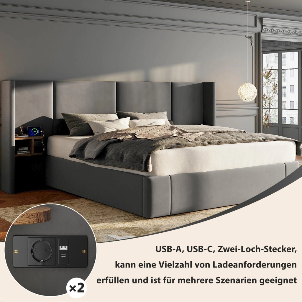 LETTO Contenitore 160x200 cm Velluto Beige con 2 comodini