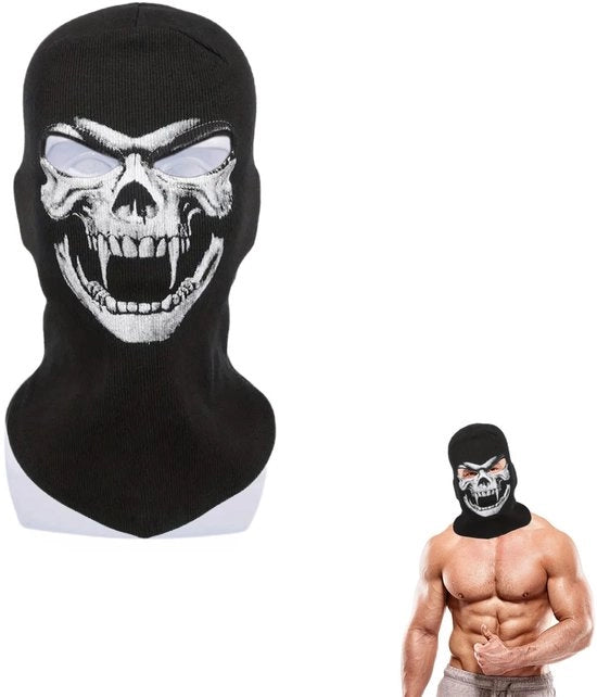 Maschera da Halloween Schedello - Disegno Realistico - Cappuccio Impermeabile - Nero/Bianco - Dimensione Media - Sostenibile e Comodo - Maschera Facciale