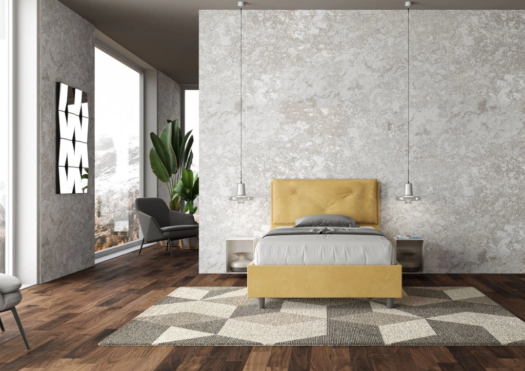 BS COM Letto una piazza e mezza senza rete imbottito 120x210 microfibra ocra