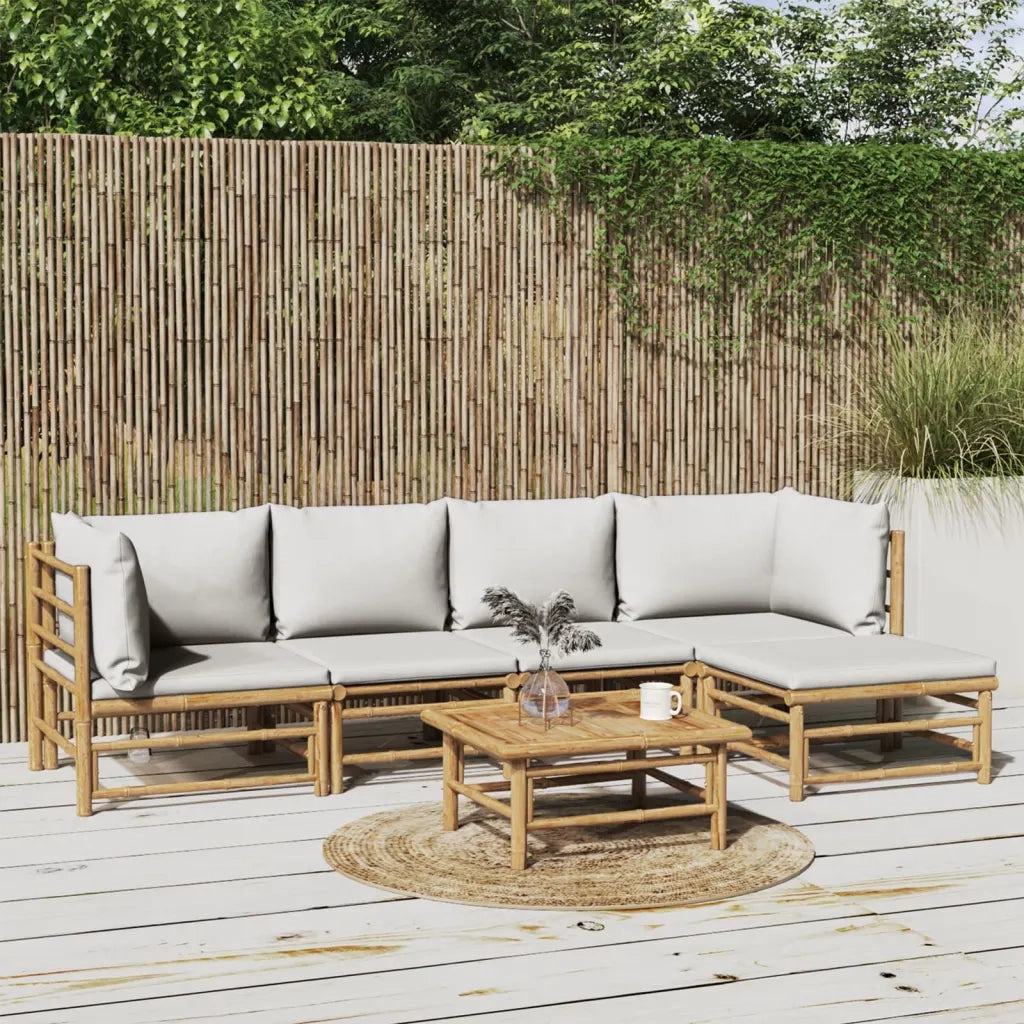 Set Salotto da Giardino 6pz con Cuscini Grigio Chiaro Bambù 3155104