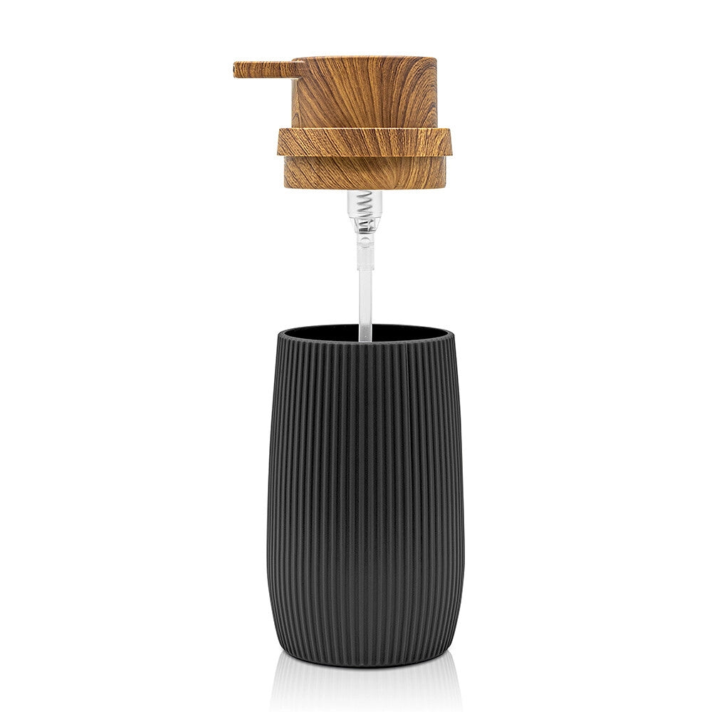 Set accessori bagno in plastica nero con dispenser sapone e due portaspazzolini Blob