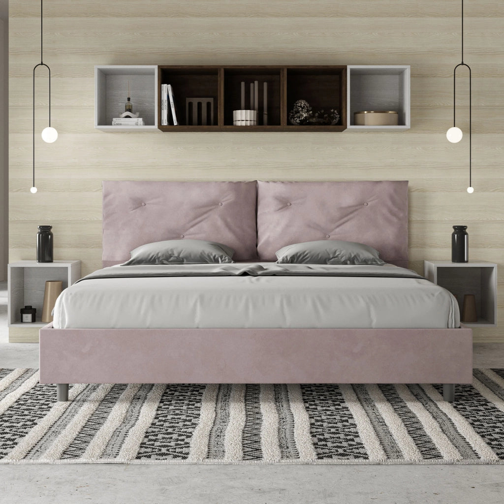 BS COM Letto matrimoniale king size contenitore imbottito 200x210 microfibra glicine