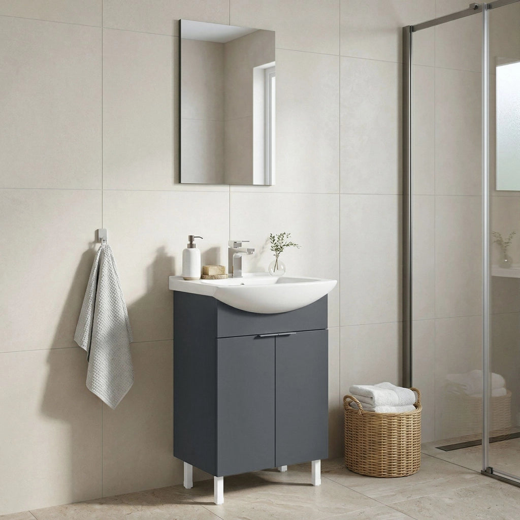 Set mobile lavabo con specchio (2 pezzi) "Purus 55" - 55 x 2 x 83 cm - Antracite opaco