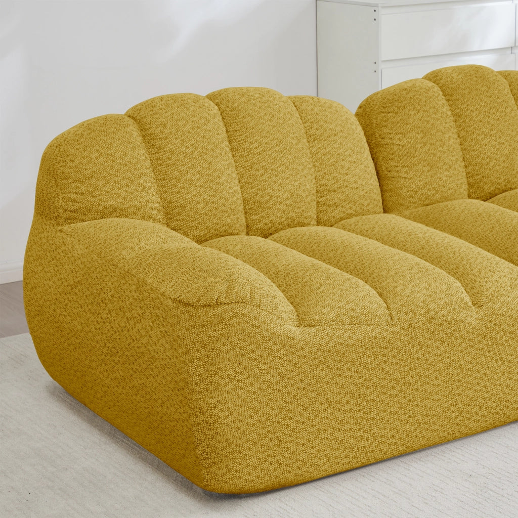 Divano modulare a 4 posti con pouf - Zephmum- Schiuma 32D, seduta profonda, guscio, tessuto morbido, giallo