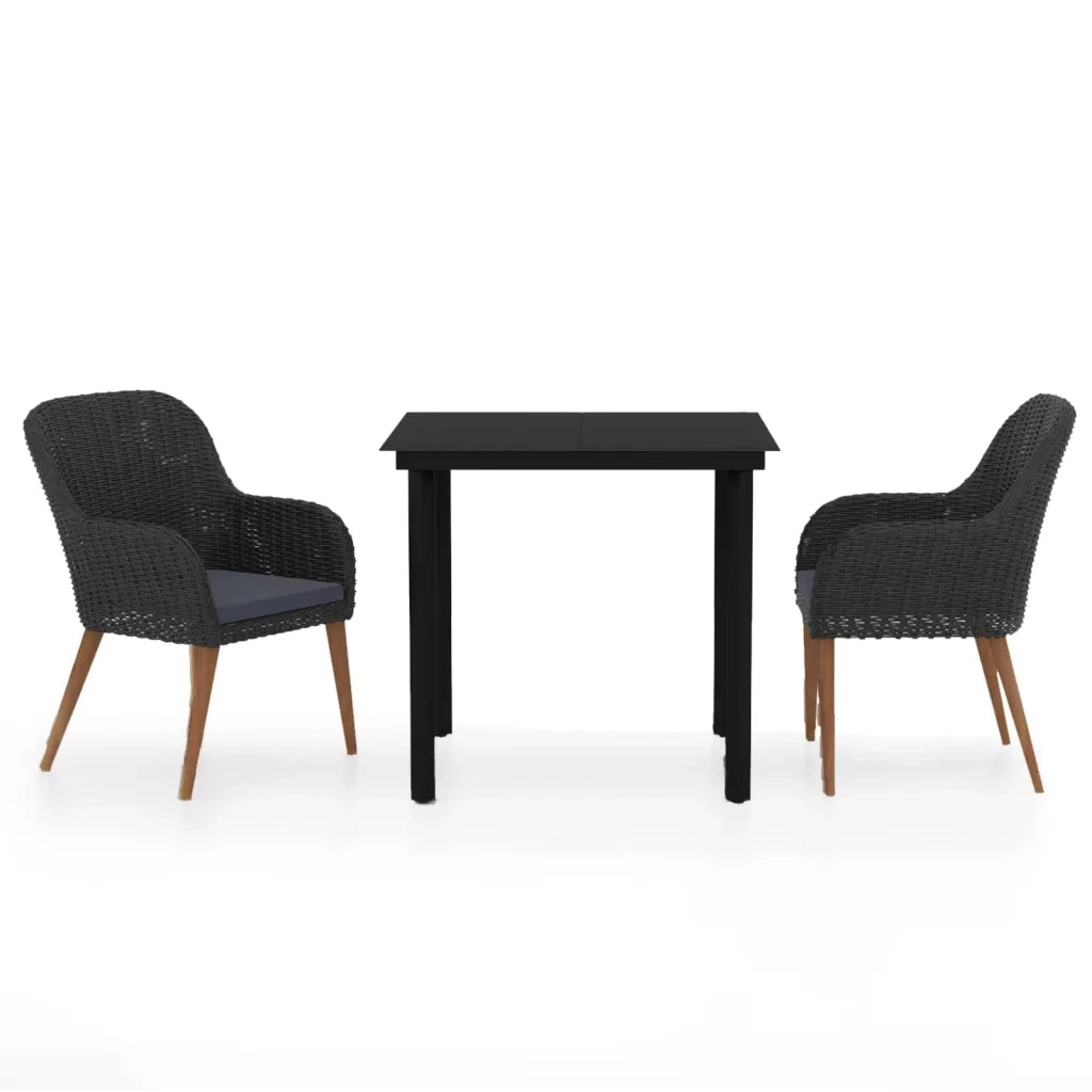 Set da Pranzo da Giardino 3 pz con Cuscini Nero 3099505
