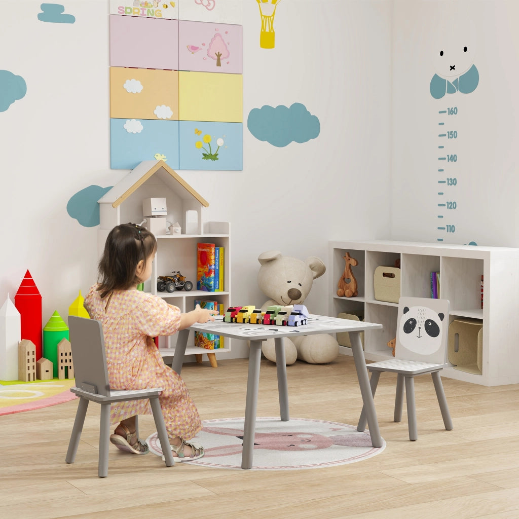 Set Tavolo e 2 Sedie per Bambini ¨C Xylo ¨C Grigio e Bianco con Panda
