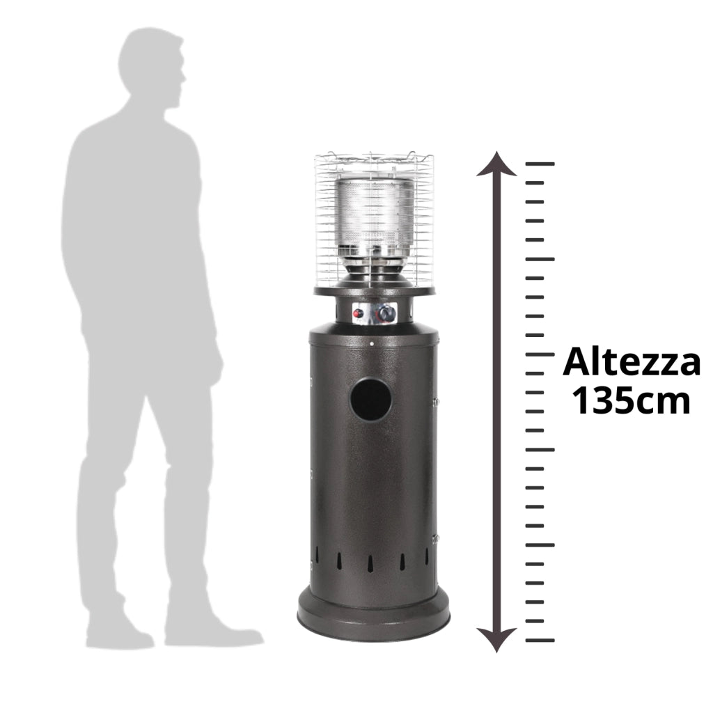 Stufa a Gas da Esterno Riscaldatore Gpl Portatile con Ruote FIRE Cilindro Arredo Riscaldante per Terrazzo P Acciaio Inox