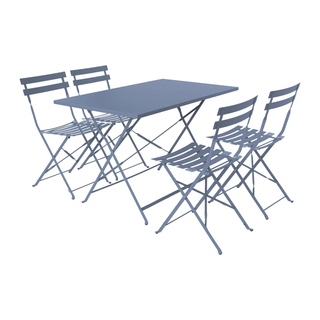 Set tavolo da giardino pieghevole in acciaio con 4 sedie, 110cm, blu