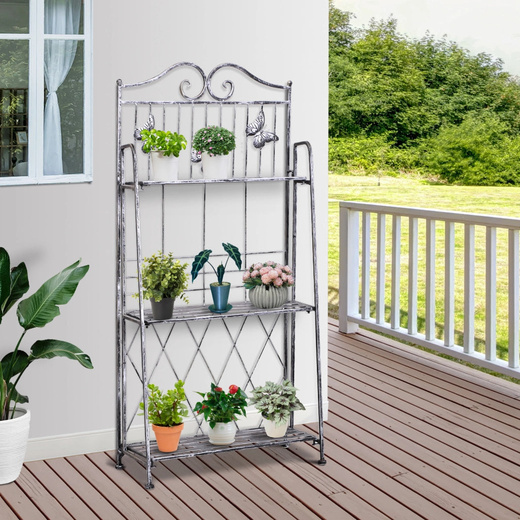 Scaffale Fioriera 3 Ripiani Pieghevole ¨C Xylo ¨C Argento Giardino Balcone