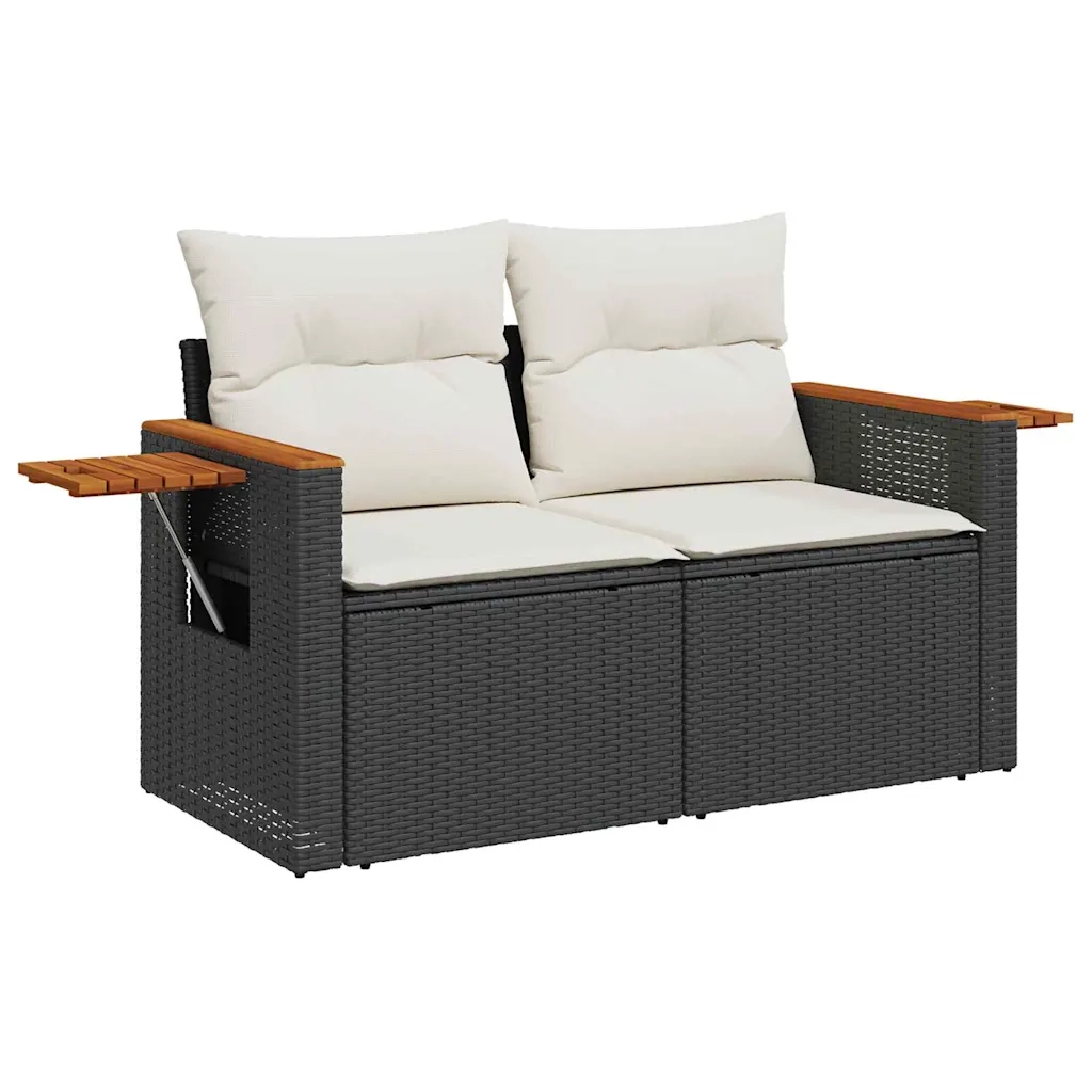 Set Divano da Giardino con cuscino 9 pcs Nero e Crema