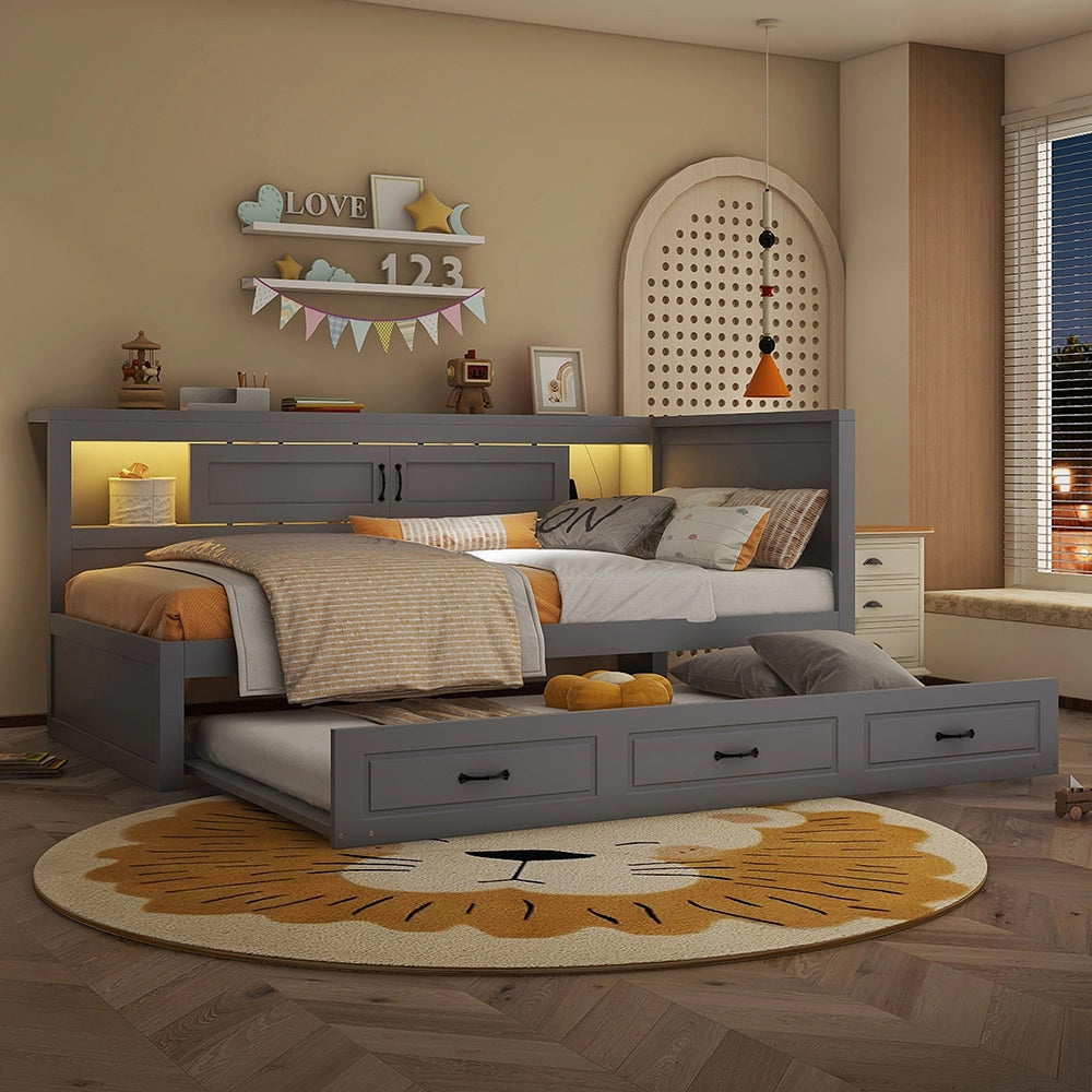 Divano letto daybed - Xylo - 90x200 cm LED USB contenitore grigio