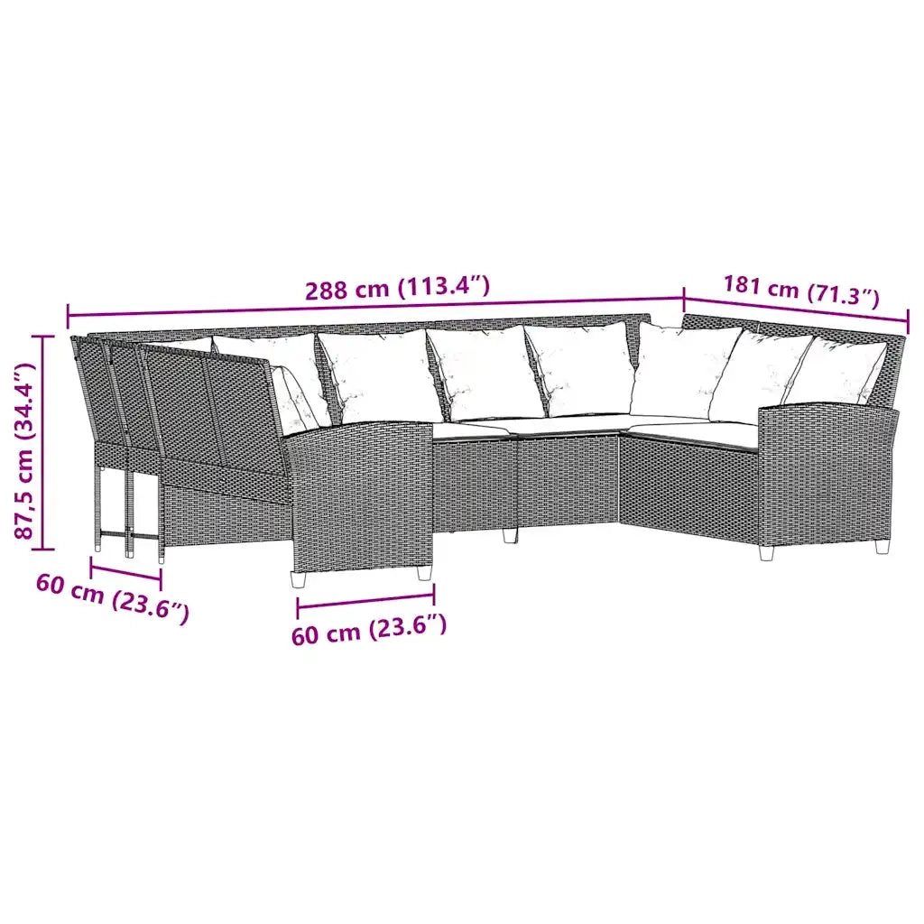 Divano da Giardino con Cuscini in Polyrattan Nero 3365329
