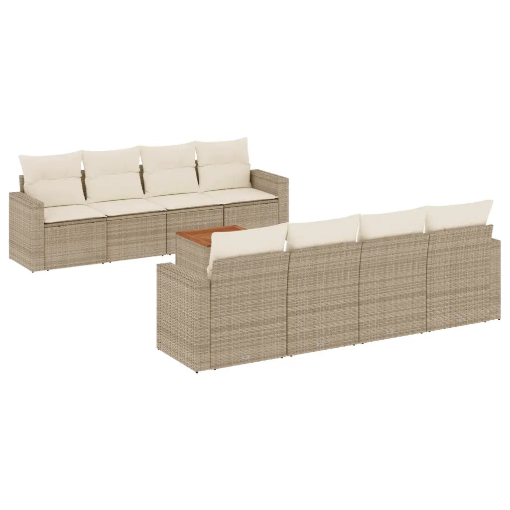 Set Divano da Giardino 9 pz con Cuscini Beige in Polyrattan 3224042