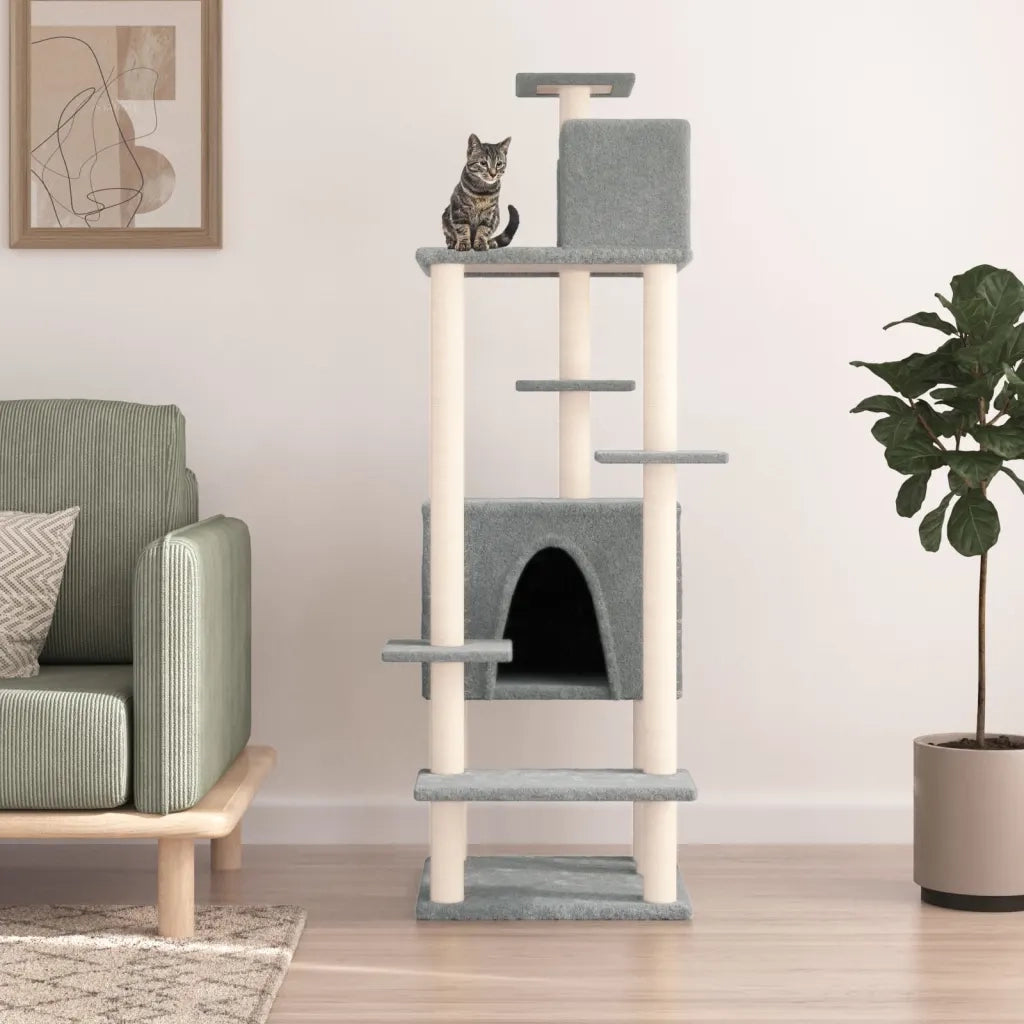 Albero per Gatti con Tiragraffi in Sisal Grigio Chiaro 154 cm CFW7721963