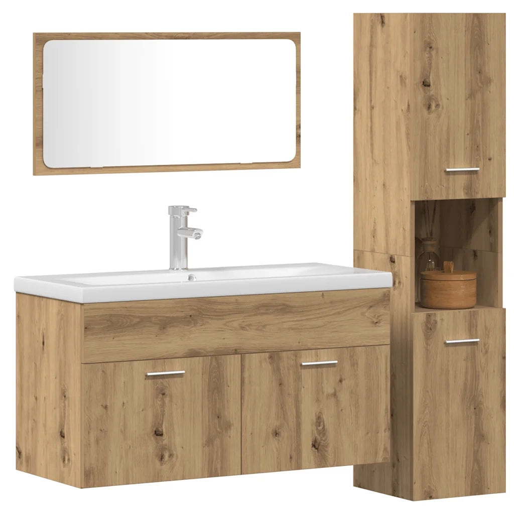 Set Mobili da Bagno 3 pz Rovere Artigianale Legno Multistrato 3328592