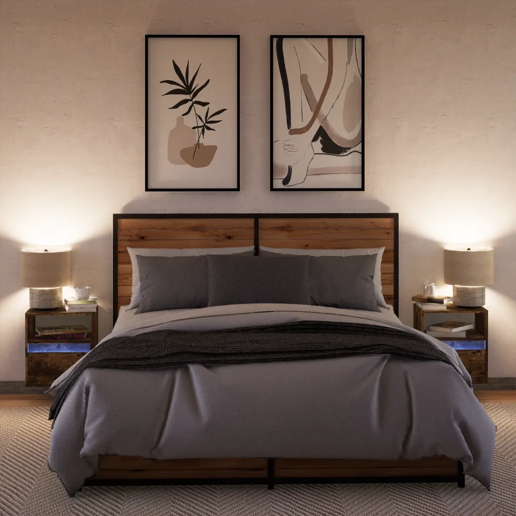 Comodini a Parete con luci LED 2 pz Rovere Fumo 3307984
