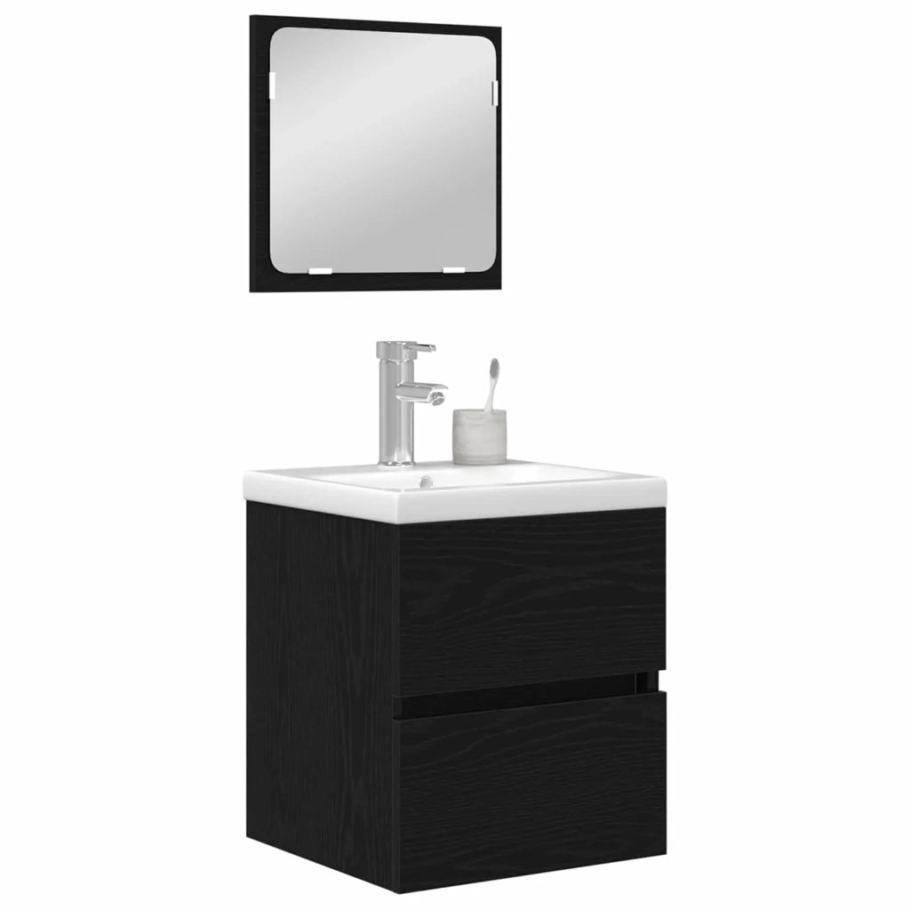 Set di mobili per il bagno 2 pcs Rovere Nero e Bianco
