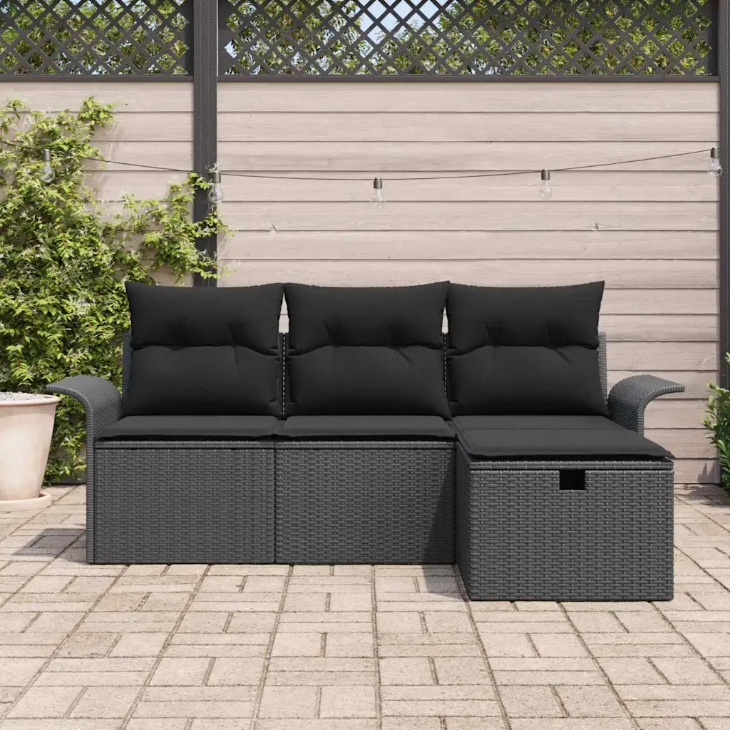 Set Divano da Giardino con cuscino 4 pcs Nero Poly Rattan 3360184