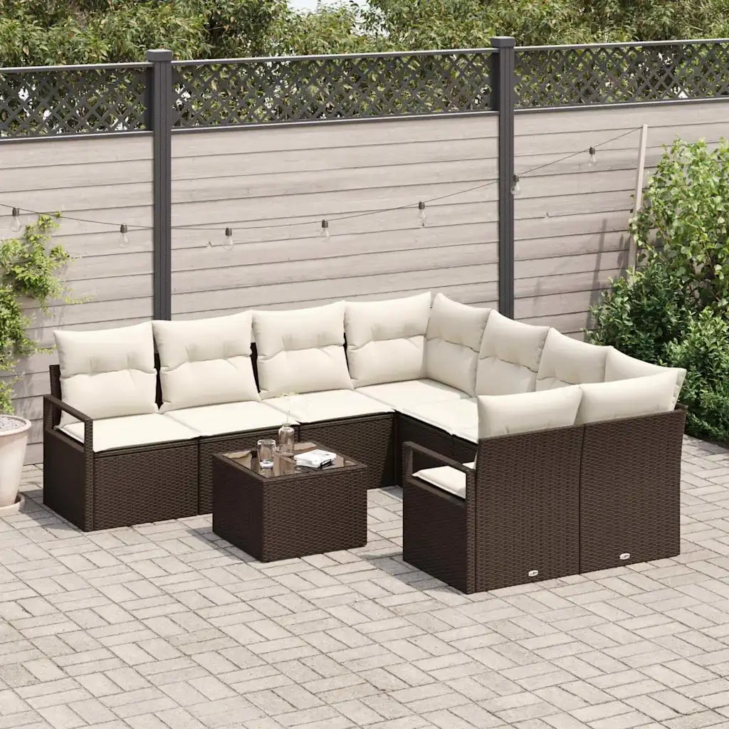 Set di divani con cuscino 9 pcs Marrone e Crema polyrattan 3354987