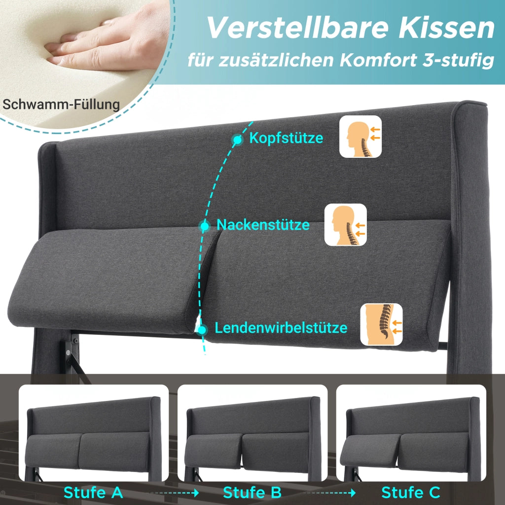 letto imbottito lino grigio 160 x 200 cm