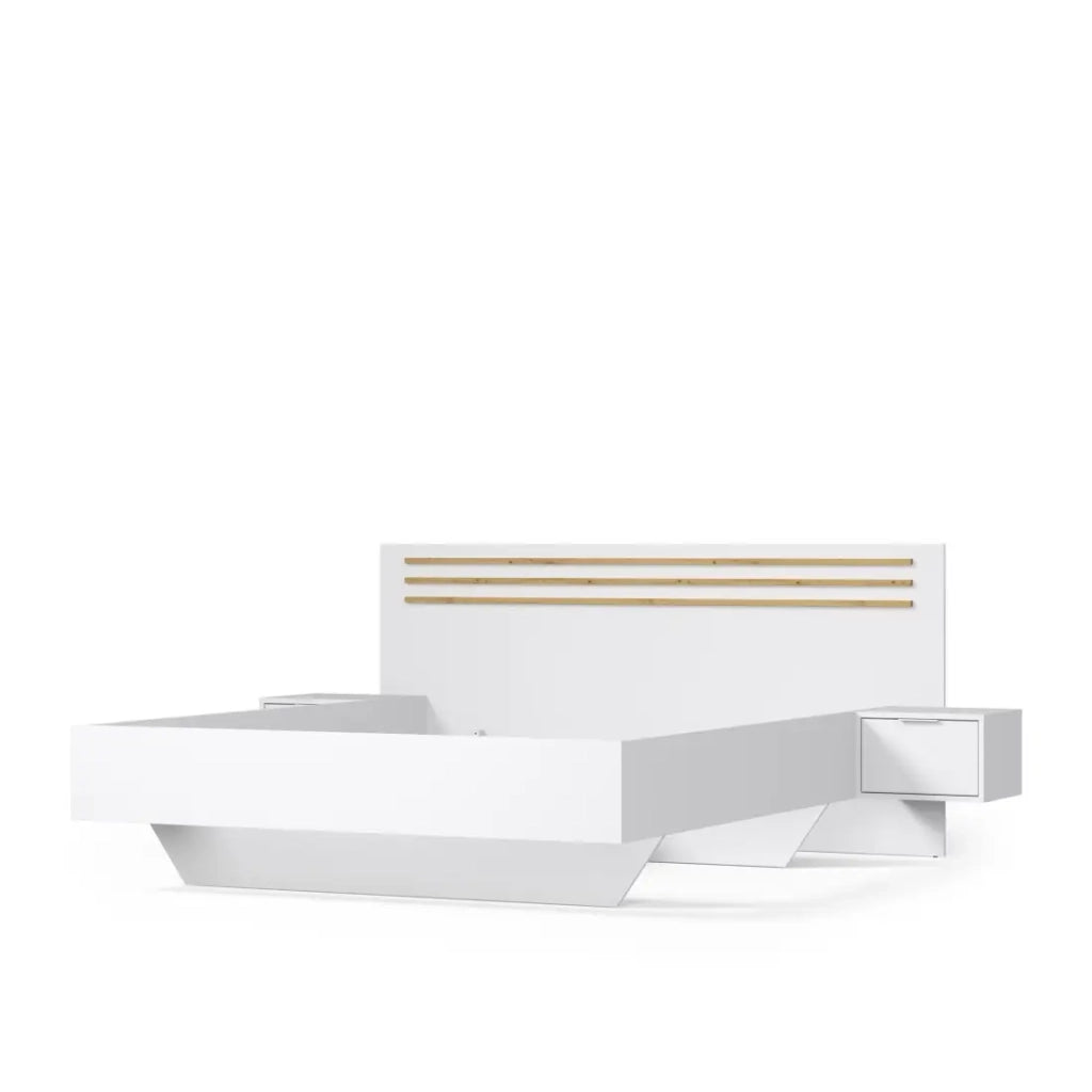 Letto FLORENCE – 180x200 cm – Bianco – Con due comodini – Rete e cassetti non inclusi