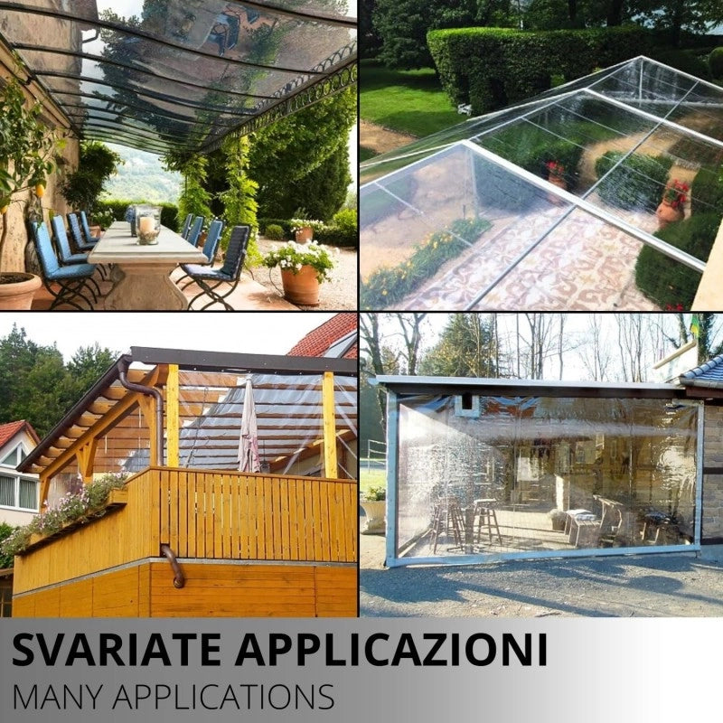 Telo PVC Trasparente 1,3x1m, 0,65mm Spessore, 750g/m² - Telo Cristal Solo Rinforzato sui Lati - Anti-UV, Impermeabile - Qualità Made in Italy