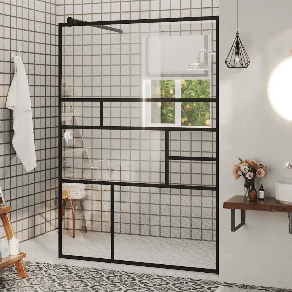 Parete Doccia Walk-in in Vetro Trasparente ESG Nera 115x195 cm CFW5304424