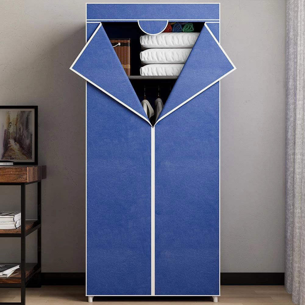 Armadio in tessuto TNT Guardaroba Appendiabiti con ripiano 70x46x160 cm Blu