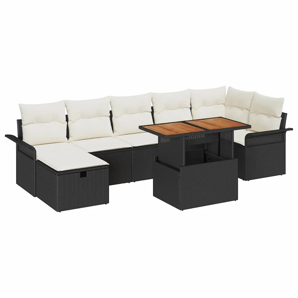 Set Divano da Giardino 8 pcs Nero polyrattan