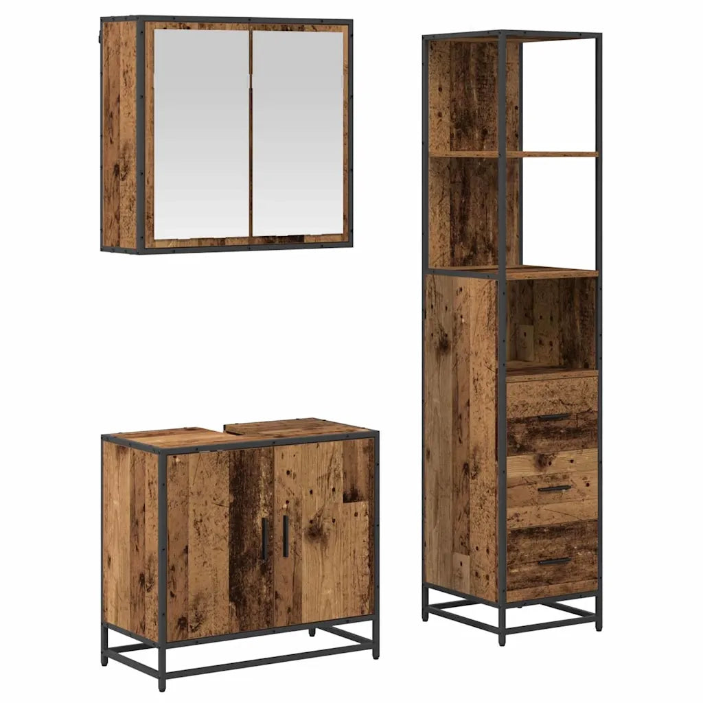 Set di mobili per il bagno con cassetto 3 pcs Legno vecchio