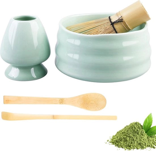 Set per cerimonia del tè matcha manuale a 5 pezzi con ciotola e cucchiai