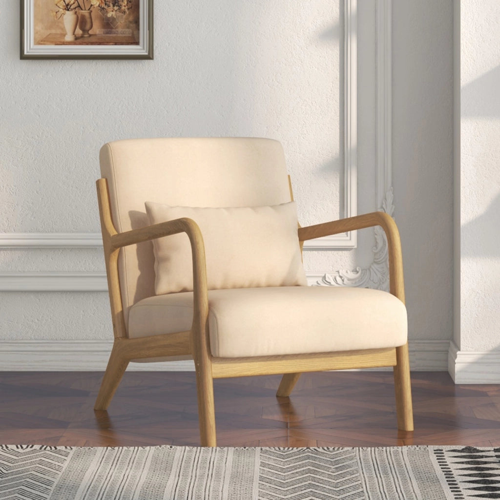 Poltrona lounge ¨C Xylo ¨C tessuto beige con cuscini e braccioli in legno