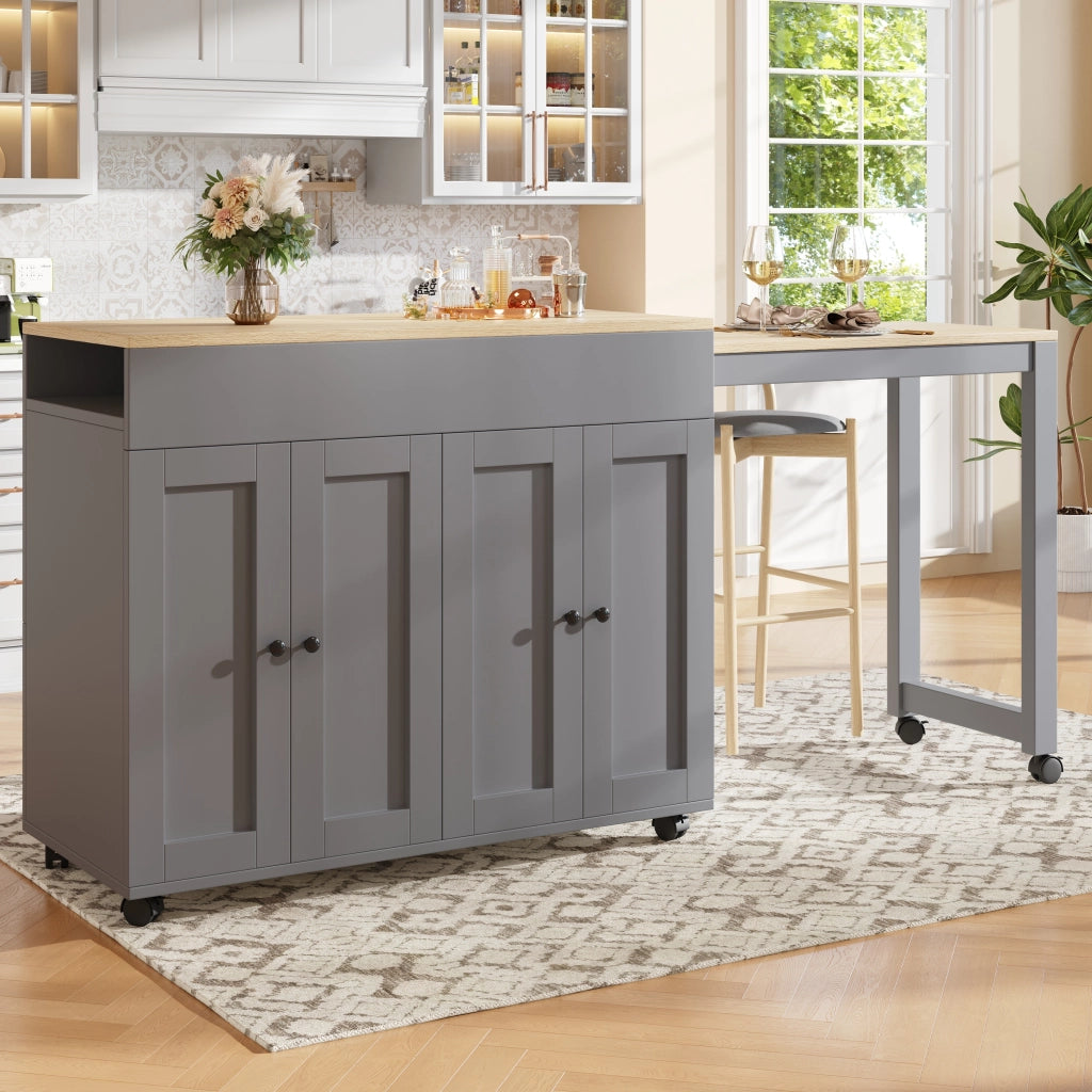 Tavolo allungabile con 6 vani contenitore in MDF grigio per cucina e sala da pranzo 118 × 50 × 94 cm
