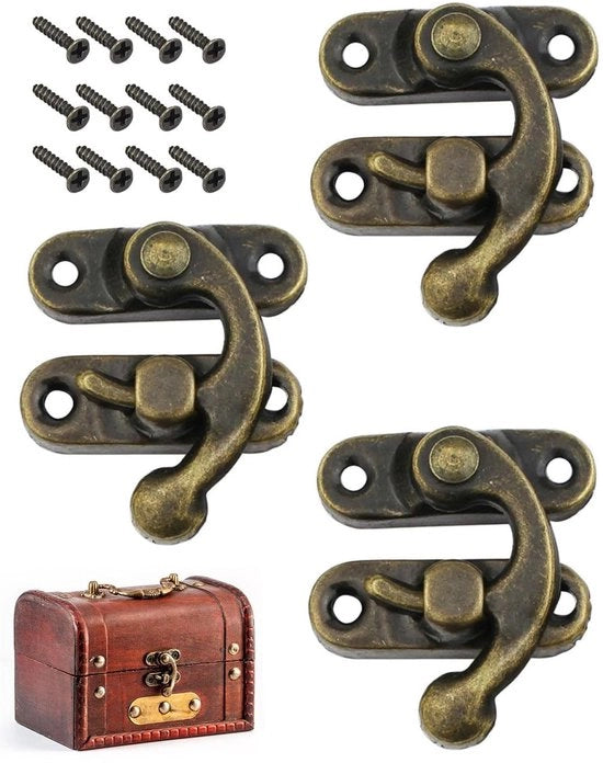 Set di 3 Viti a Gancio in Bronzo - Chiusura Rapida - Chiusura per Mobili - Materiale di Alta Qualità