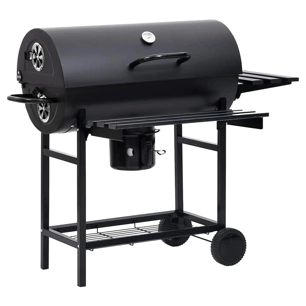 Barbecue A Carbone Con Coperchio Termometro Integrato Grill BBQ In Acciaio Nero