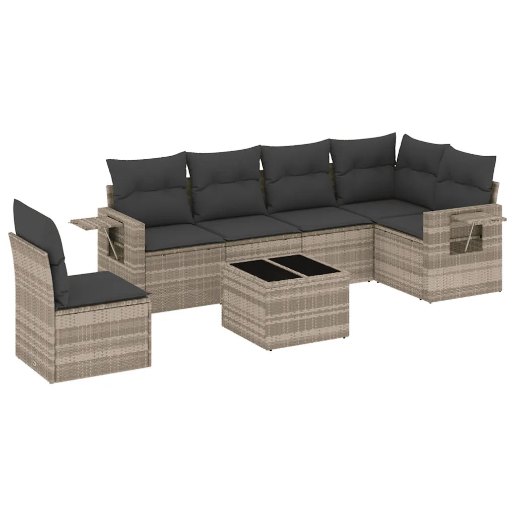 Set Divani da Giardino 7pz con Cuscini Grigio Chiaro Polyrattan 3220241
