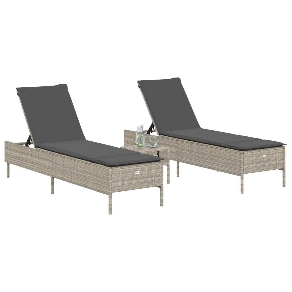 Lettino Prendisole 2 pz con Cuscini Grigio Chiaro in Polyrattan 3261592