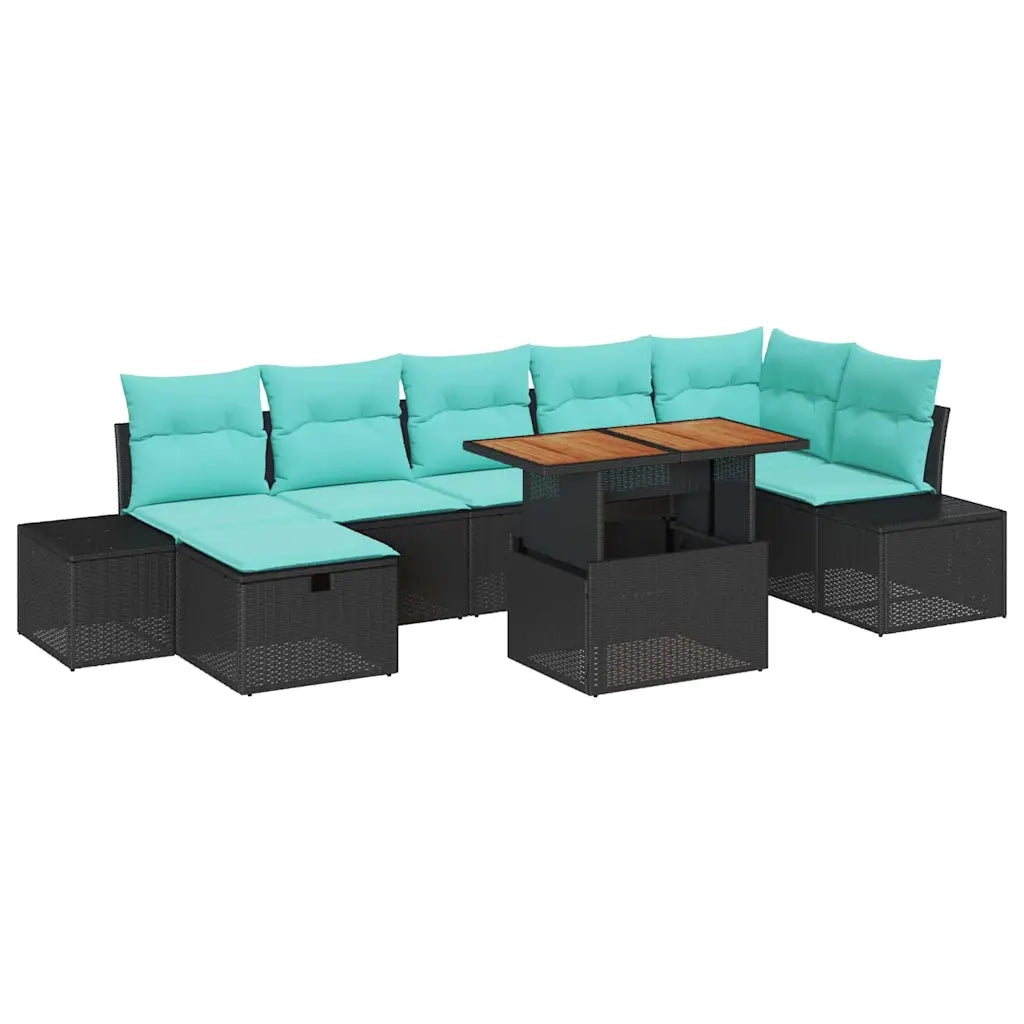 Set Divano da Giardino 8 pz Nero polyrattan 3360064