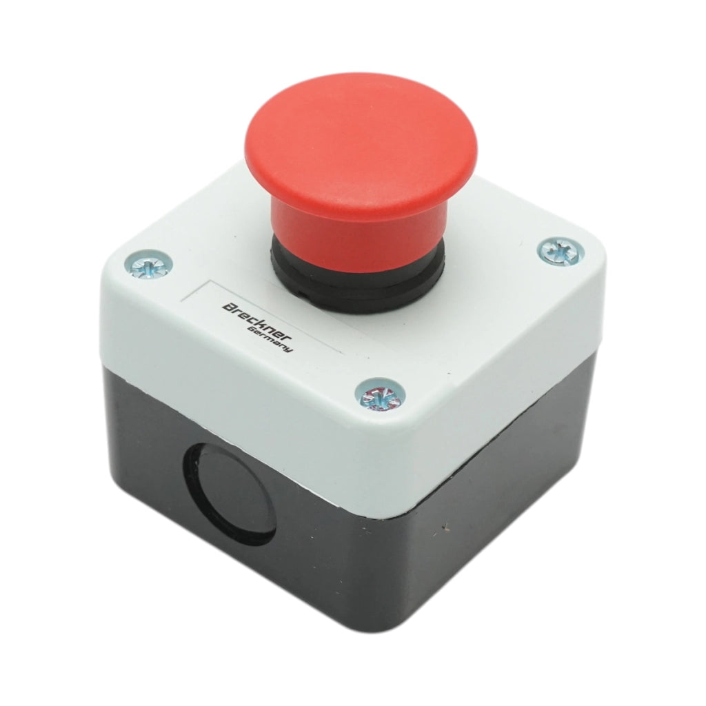 Pulsante di arresto di emergenza con alloggiamento a fungo rosso con ritorno 1NC 40mm Breckner Germany