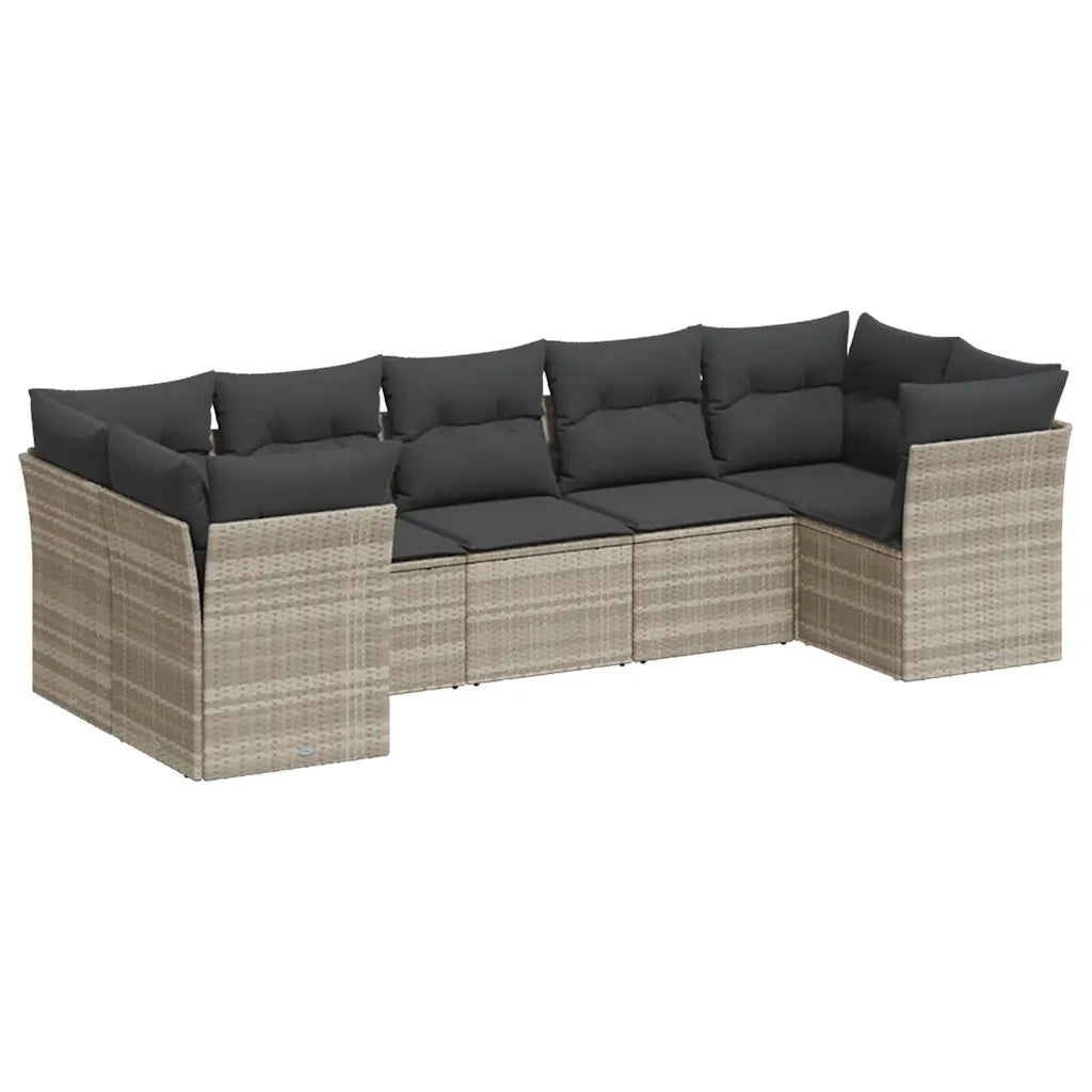 Set Divani da Giardino 7pz con Cuscini Grigio Chiaro Polyrattan