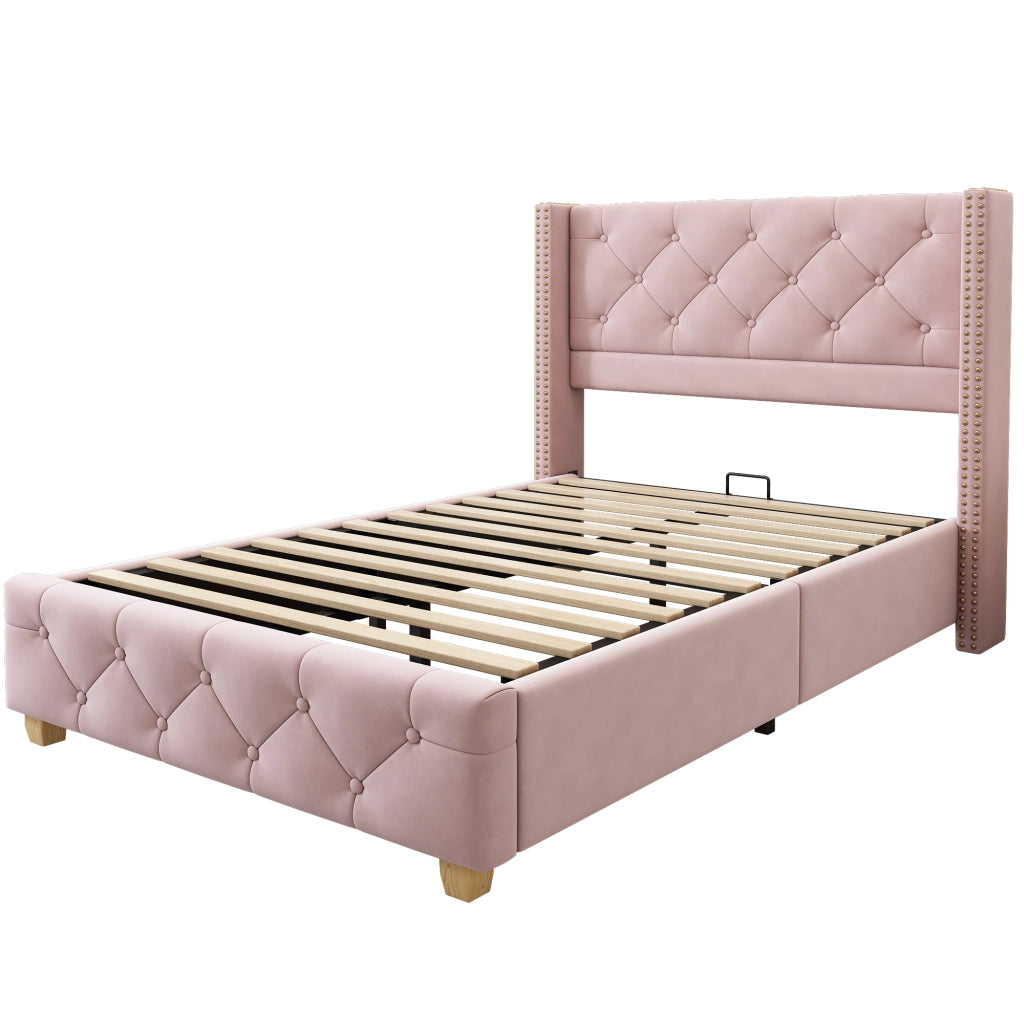 LETTO imbottito 90x200 cm in velluto rosa con testiera