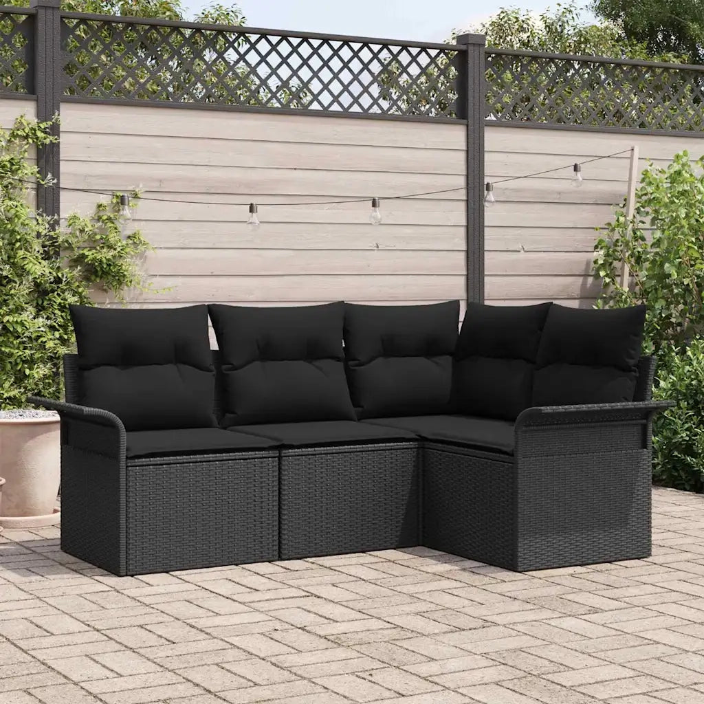 Set Divano da Giardino con cuscino 4 pcs Nero polyrattan 3345343