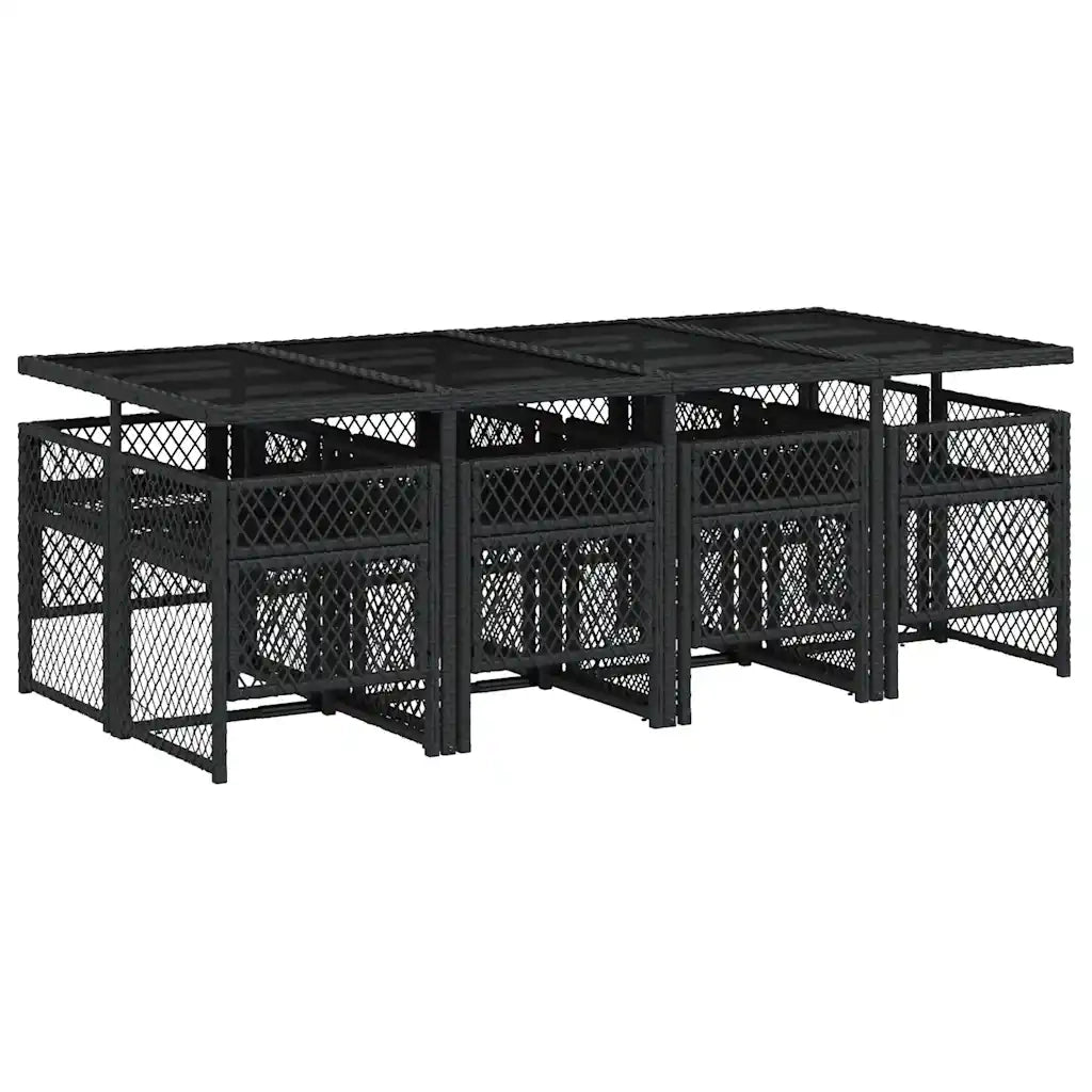 Set da Pranzo da Giardino 9 pz con Cuscini Nero in Polyrattan