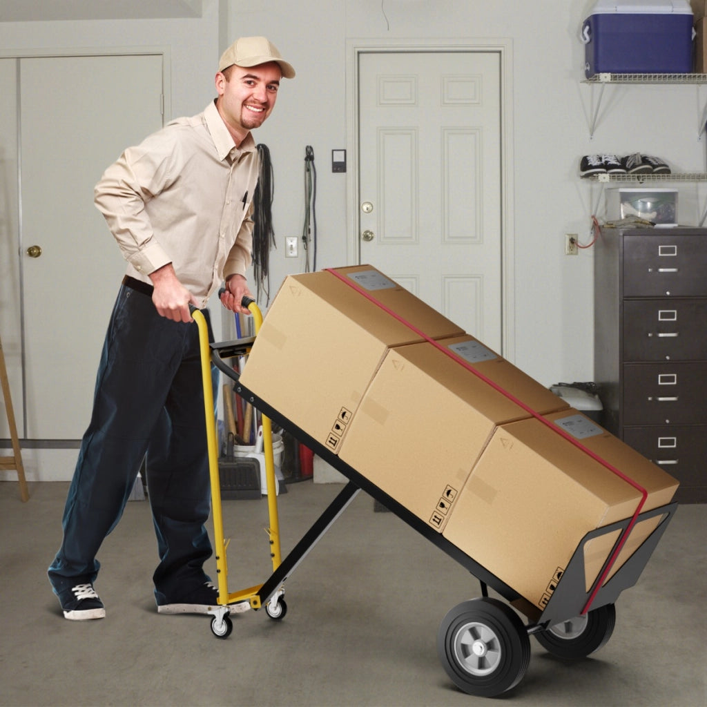 Carrello a mano convertibile con 4 ruote in gomma portata 450 kg-Carrello portapacchi 3-in-1 pieghevole-Deposito utensili Tool Nero
