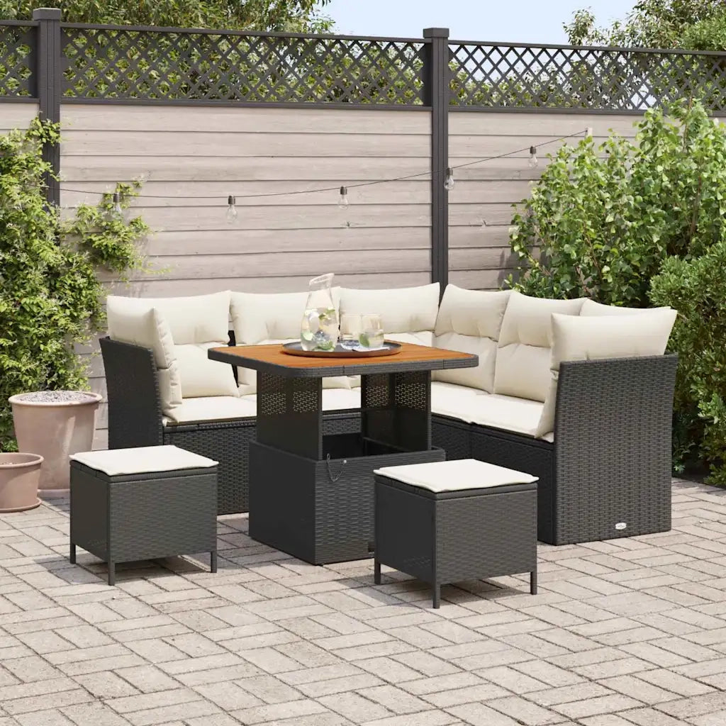 Set Divano da Giardino con cuscino 8 pcs Nero e crema