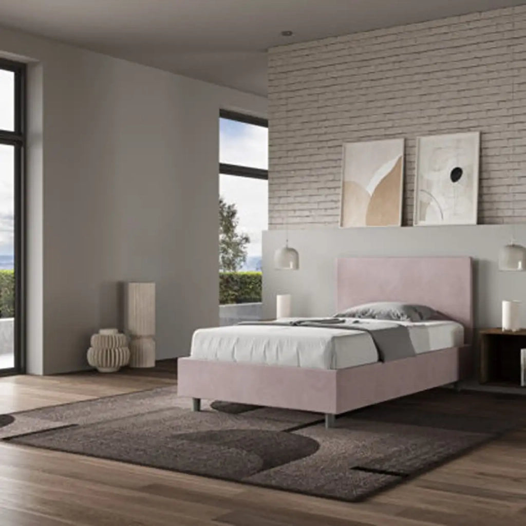 Letto una piazza e mezza senza rete imbottito 120x210 microfibra glicine Adele
