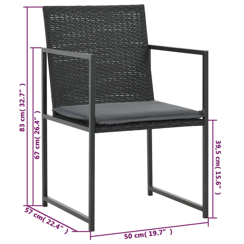 Set da Pranzo da Giardino 5 pz con Cuscini in Polyrattan Nero 44443